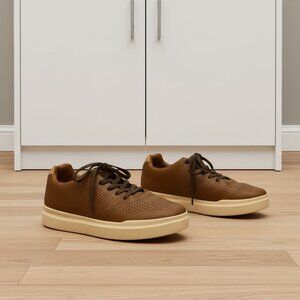 Perry Ellis Portfolio Brown Lace-Up Sneakers With Perforated Design Youth Size U